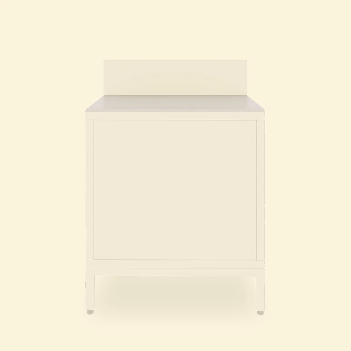Pilotis-Modul mit klassischer Arbeitsplatte aus weißer Keramik.\n::visuel:creme