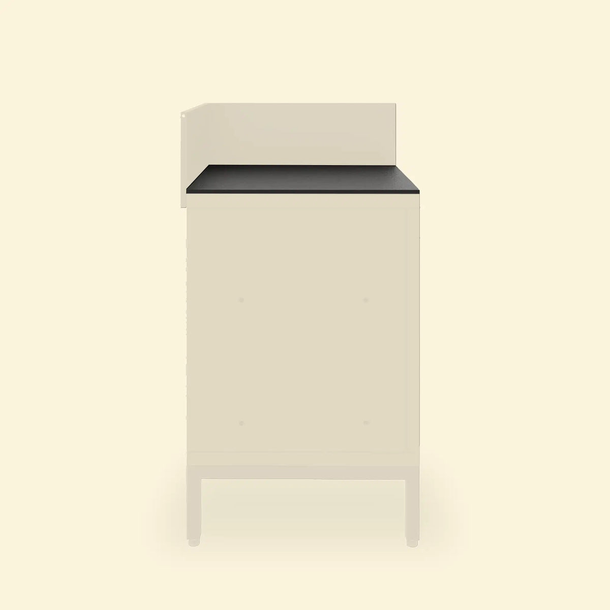 Eckmodul „Pilotis“ mit Arbeitsplatte aus schwarzer Keramik.
::visuel:noir