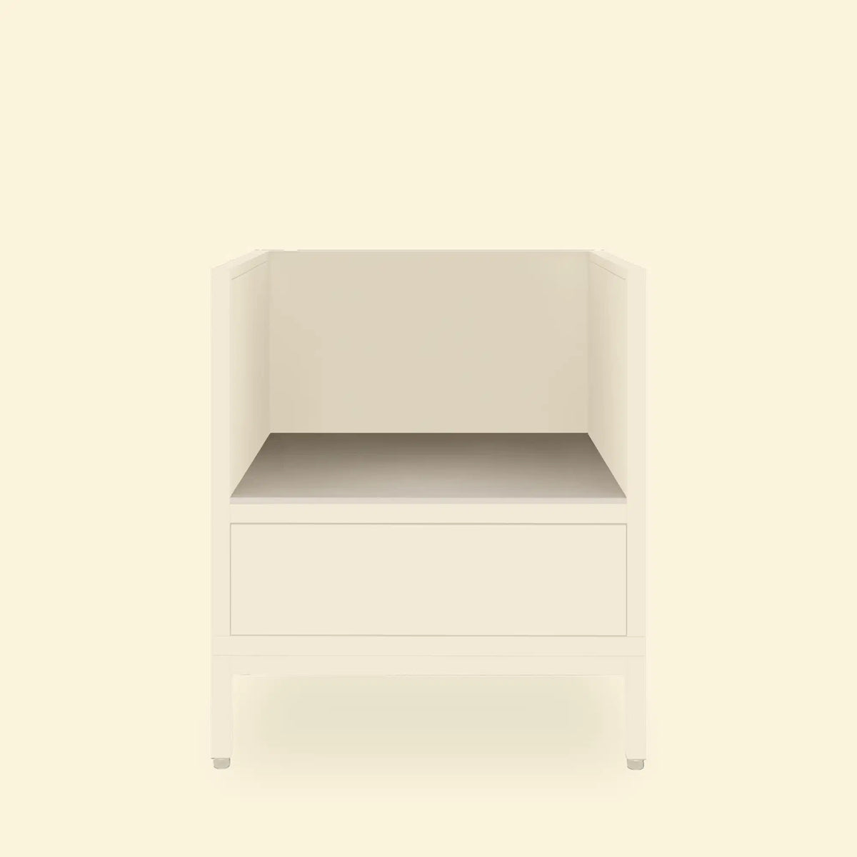Kamado-Modul „Pilotis“ mit Arbeitsplatte aus weißer Keramik.\n::visuel:creme