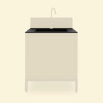 Pilotis-Modul mit Spüle in Tiefschwarz, schwarze Keramik-Arbeitsplatte und integrierte Spüle
::visuel:noir