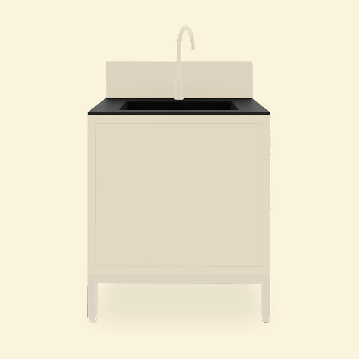 Pilotis-Modul mit Spüle in Tiefschwarz, schwarze Keramik-Arbeitsplatte und integrierte Spüle
::visuel:noir