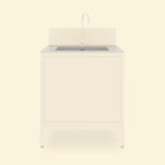 Spülenmodul Pilotis in Cremeweiß mit heller Keramik-Arbeitsplatte und integrierter Spüle
::visuel:creme