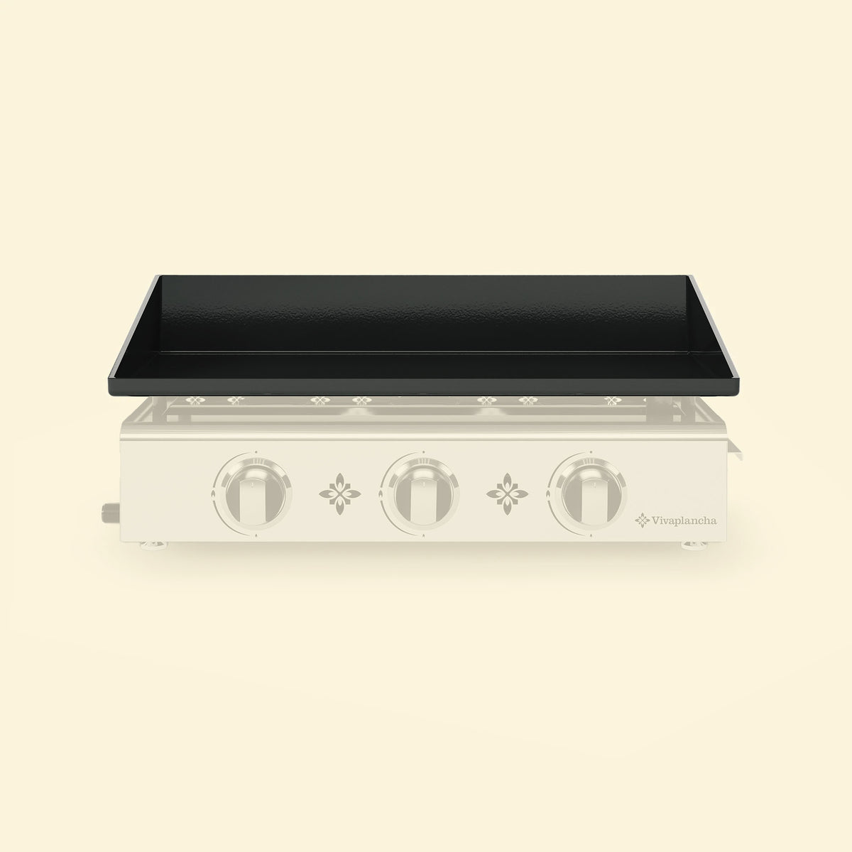 Plaque de cuisson émaillée noire pour plancha 3 feux Vivaplancha, présentée de face sur fond beige.