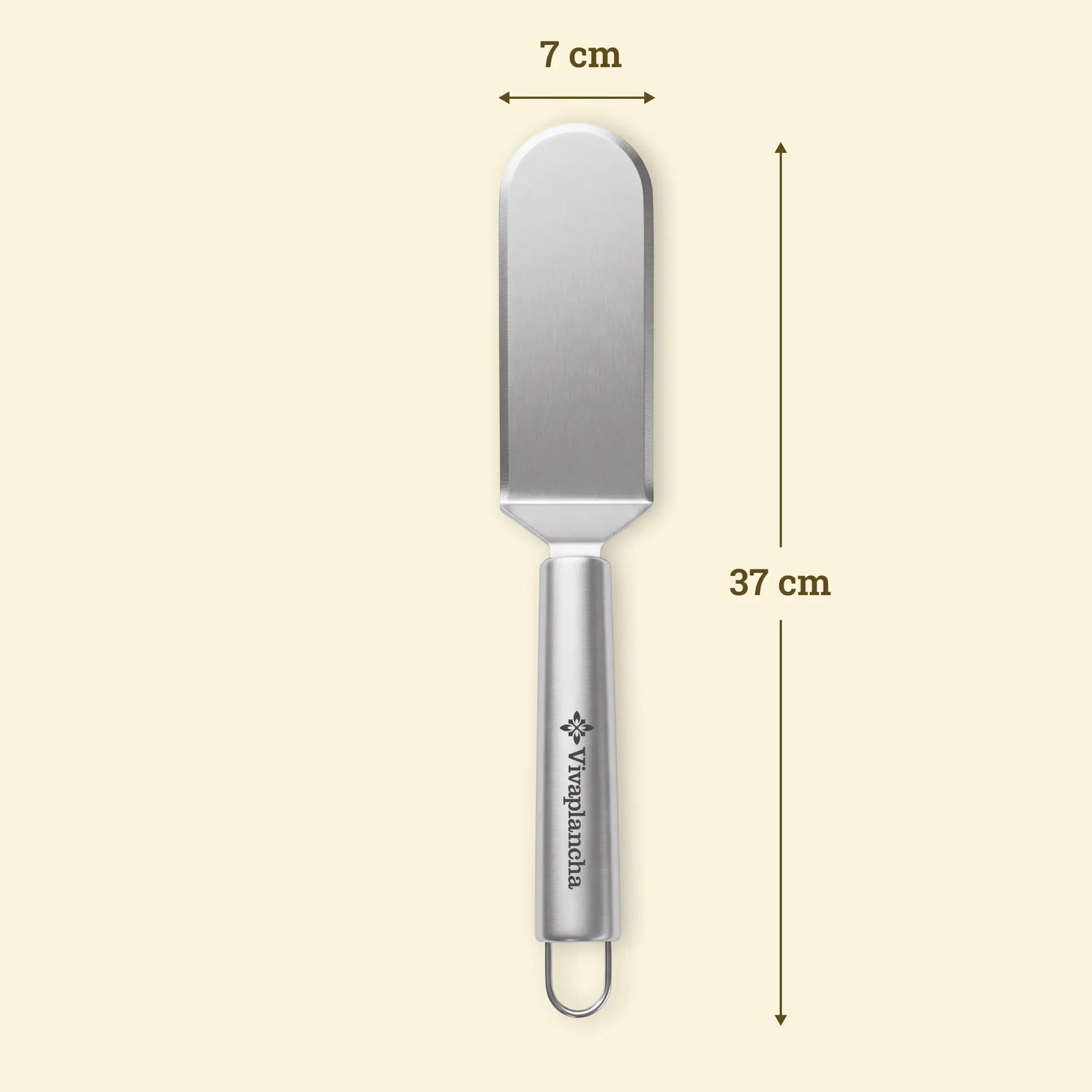 Spatule à poisson en inox Vivaplancha avec dimensions de l'accessoire.